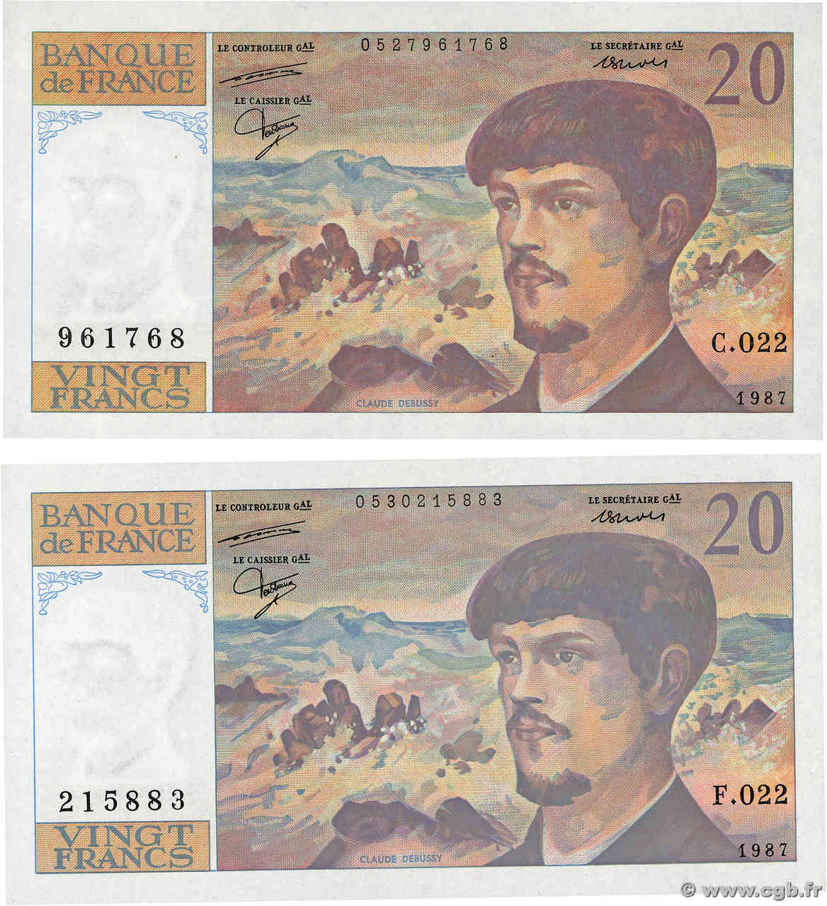 20 Francs DEBUSSY Lot FRANKREICH  1987 F.66.08 fST