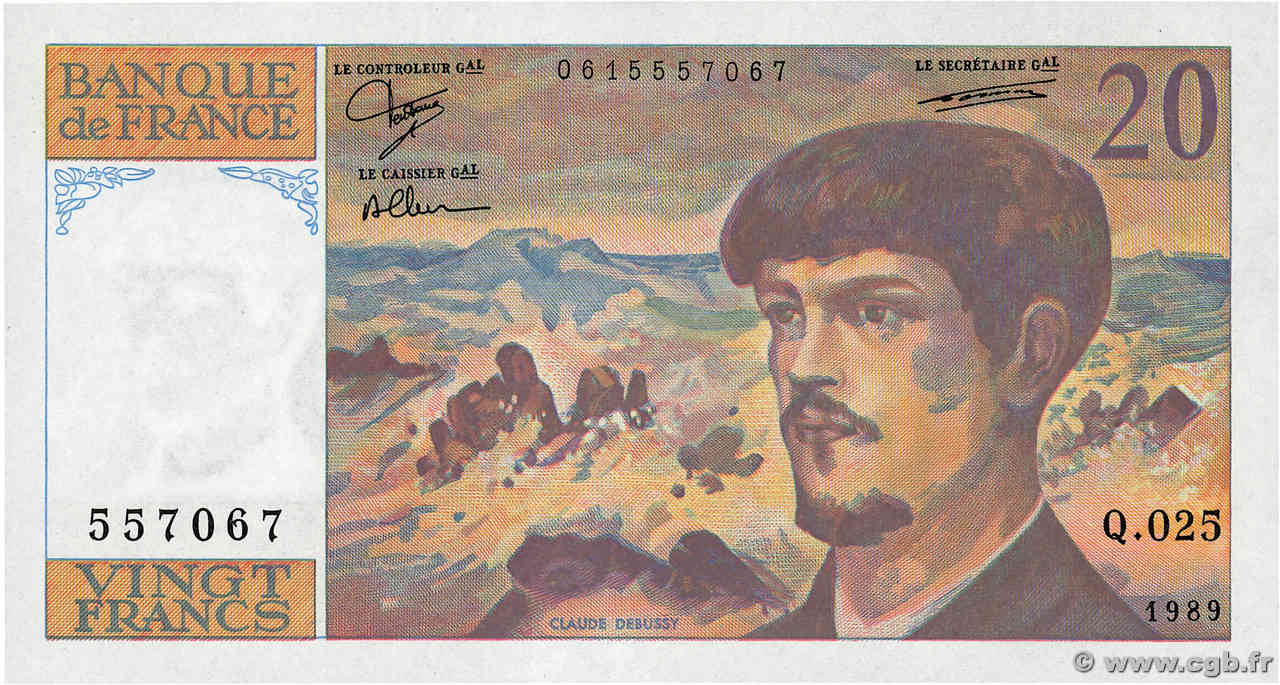 20 Francs DEBUSSY FRANCIA  1989 F.66.10 FDC