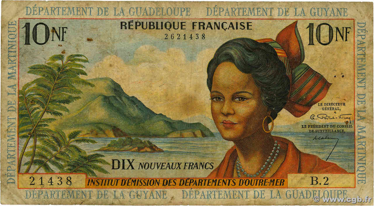 10 Nouveaux Francs FRENCH ANTILLES  1962 P.05a RC+