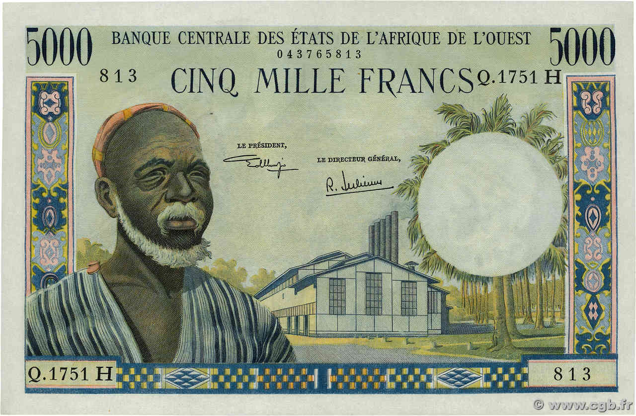 5000 Francs ÉTATS DE L AFRIQUE DE L OUEST  1977 P.604Hk SPL+