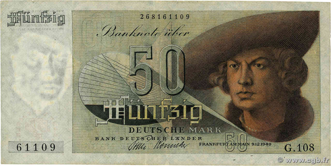 50 Deutsche Mark GERMAN FEDERAL REPUBLIC  1948 P.14a VF-