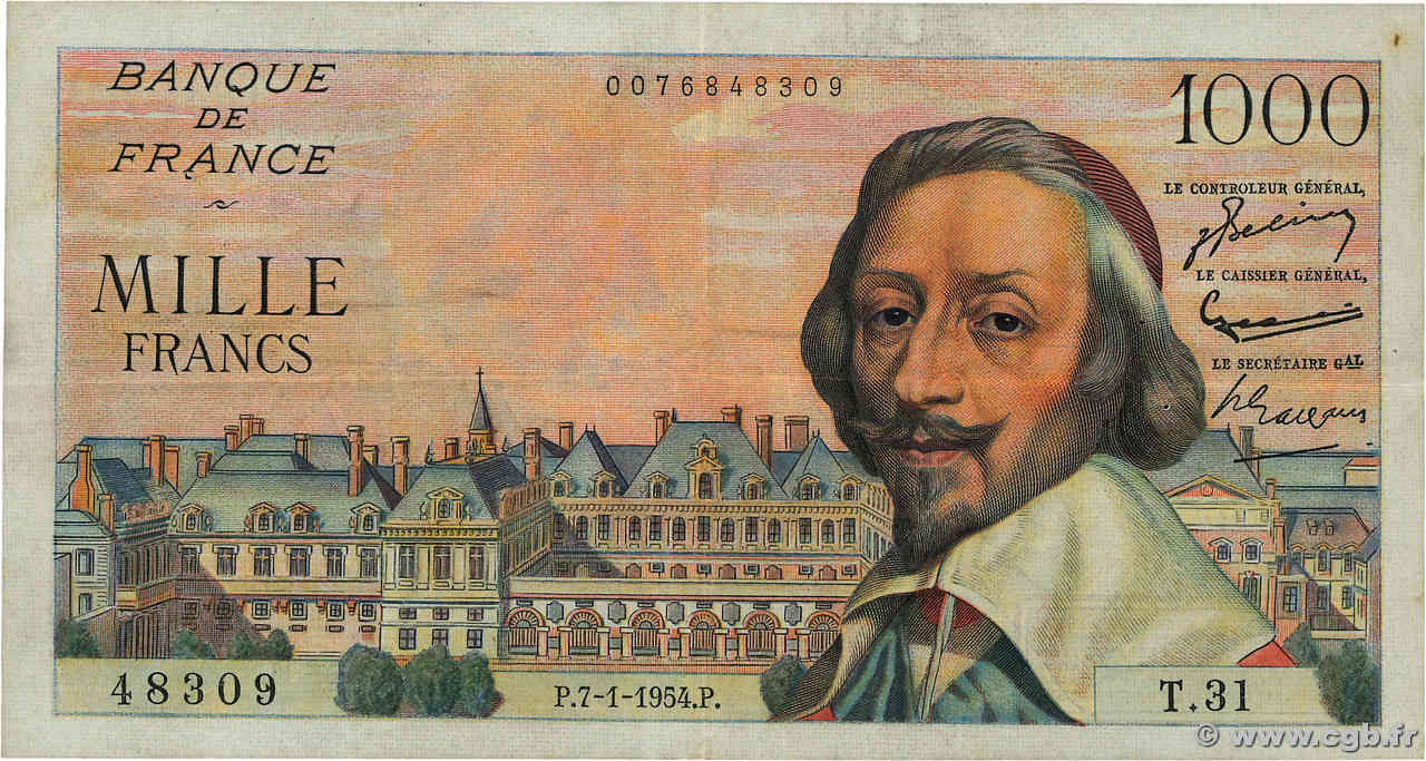 1000 Francs RICHELIEU FRANCE  1954 F.42.04 TTB+
