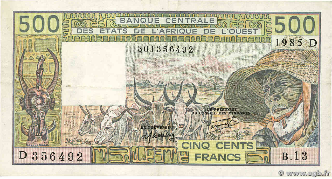 500 Francs ÉTATS DE L AFRIQUE DE L OUEST  1985 P.405De TTB+