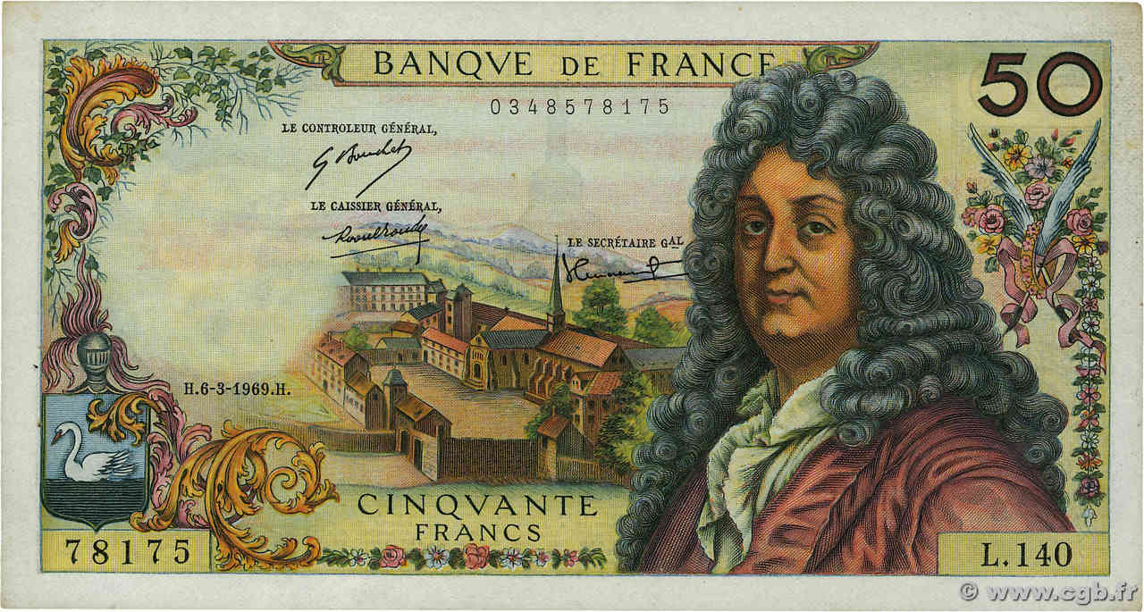 50 Francs RACINE FRANCIA  1969 F.64.13 EBC+