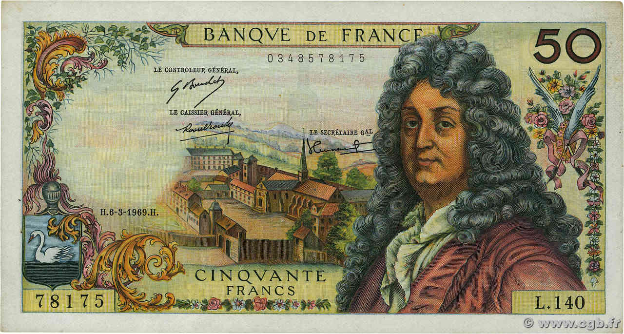 50 Francs RACINE FRANCE  1969 F.64.13 XF+