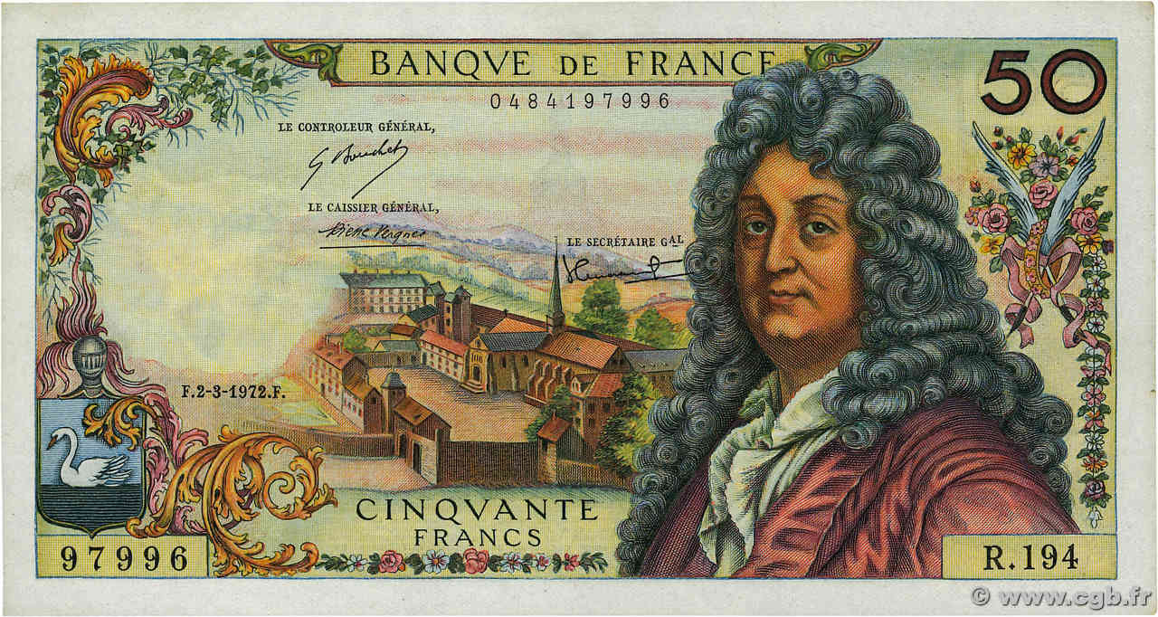 50 Francs RACINE FRANCE  1972 F.64.20 AU