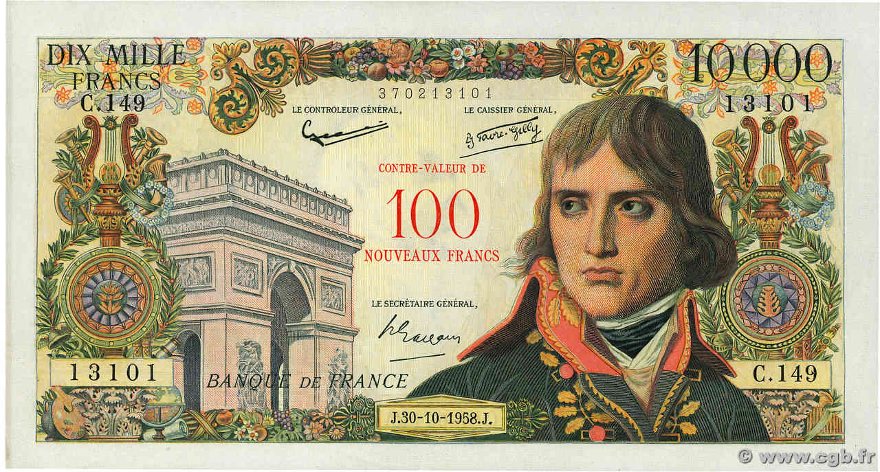 100 NF sur 10000 Francs BONAPARTE FRANCE  1958 F.55.01 pr.SPL