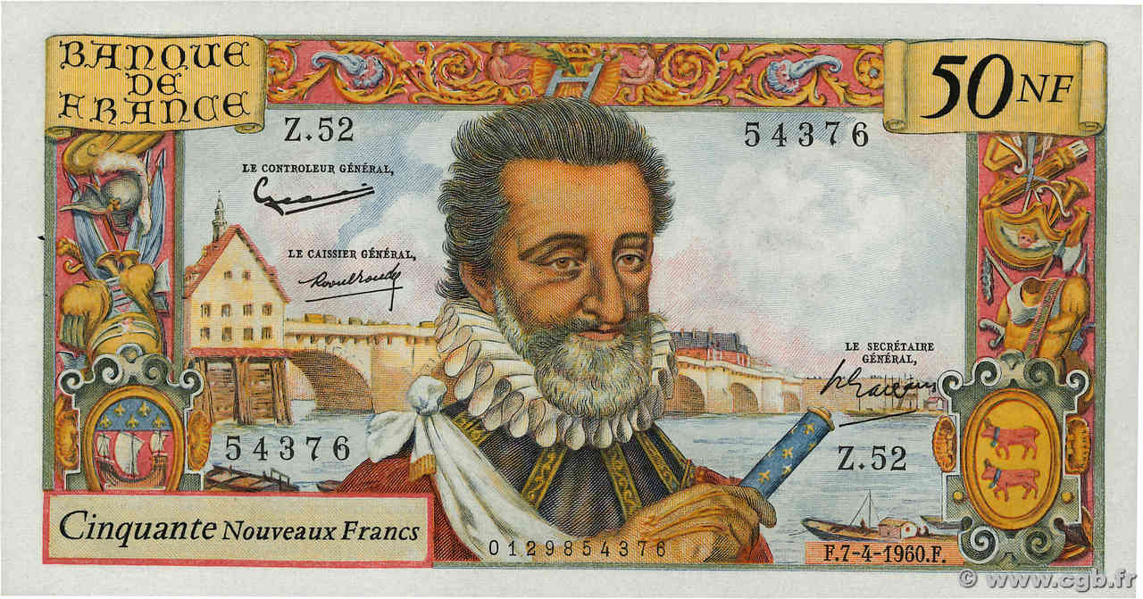 50 Nouveaux Francs HENRI IV FRANCE  1960 F.58.05 SPL