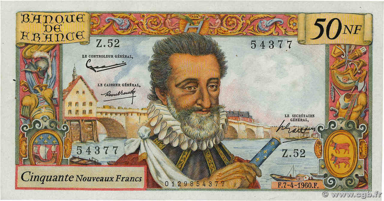 50 Nouveaux Francs HENRI IV FRANKREICH  1960 F.58.05 fST