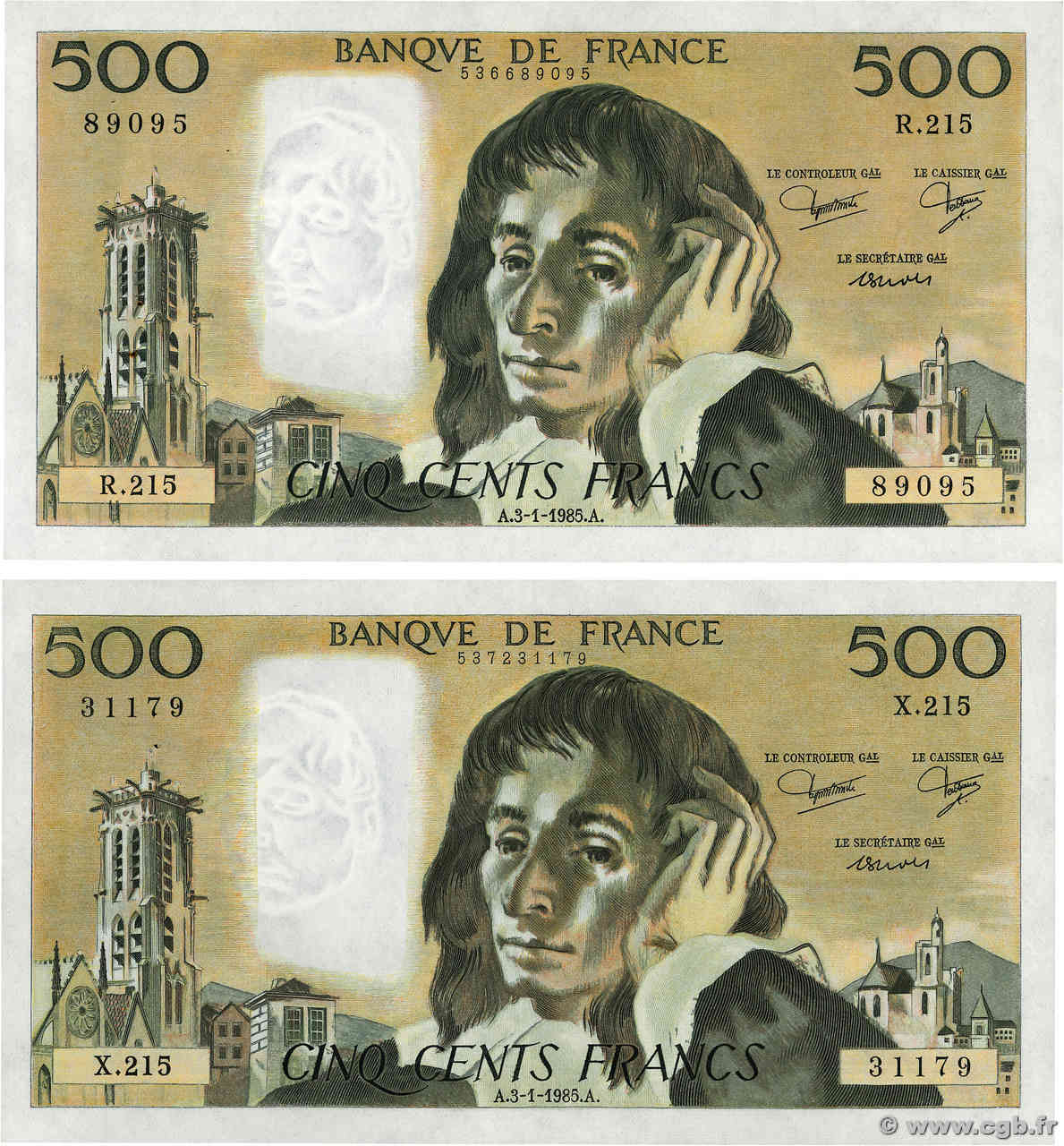 500 Francs PASCAL Lot FRANCE  1985 F.71.32 pr.SUP