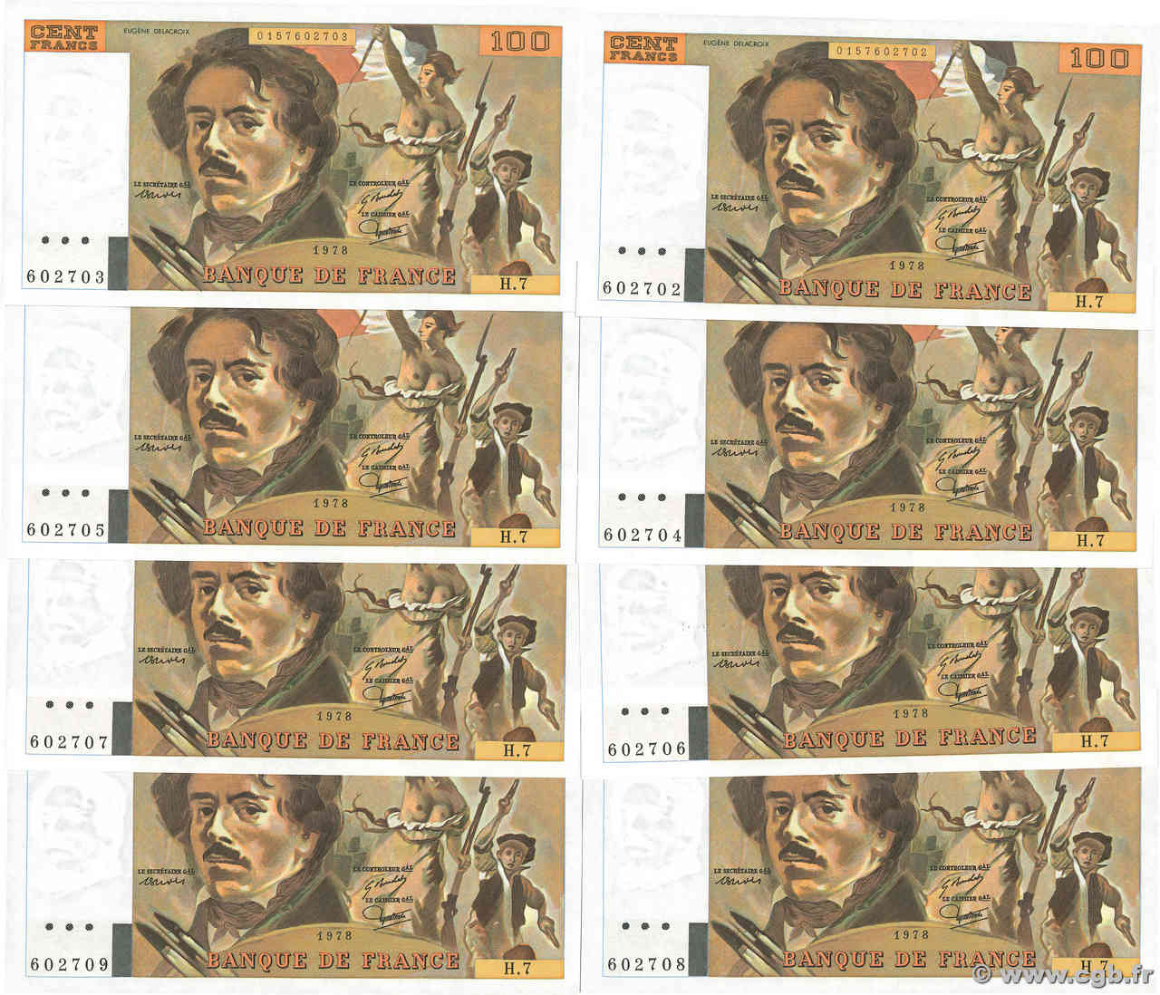 100 Francs DELACROIX modifié Consécutifs FRANCE  1978 F.69.01d pr.NEUF