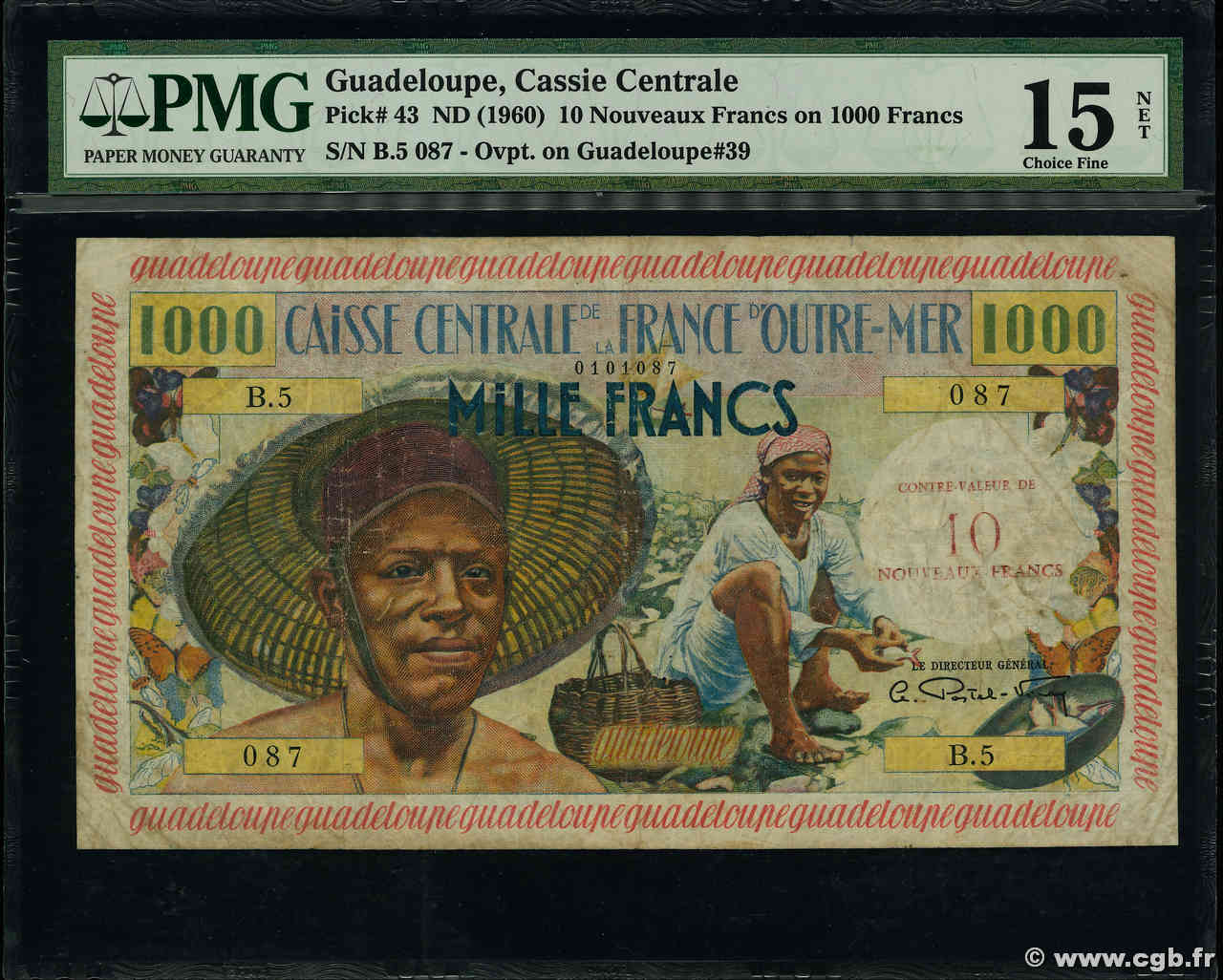 10 NF sur 1000 Francs Pêcheur GUADELOUPE  1960 P.43 F