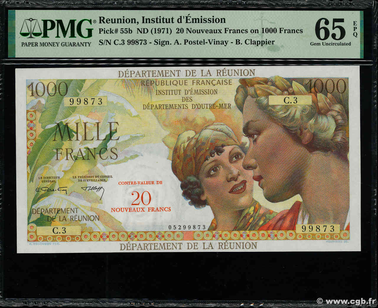 20 NF sur 1000 Francs Union Française ISLA DE LA REUNIóN  1971 P.55b FDC