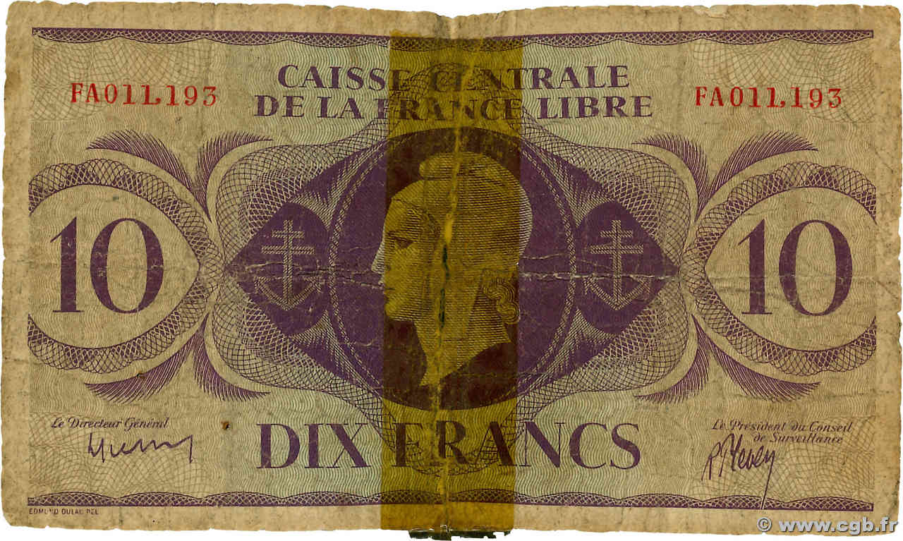 10 Francs SAN PEDRO Y MIGUELóN  1943 P.11 MC