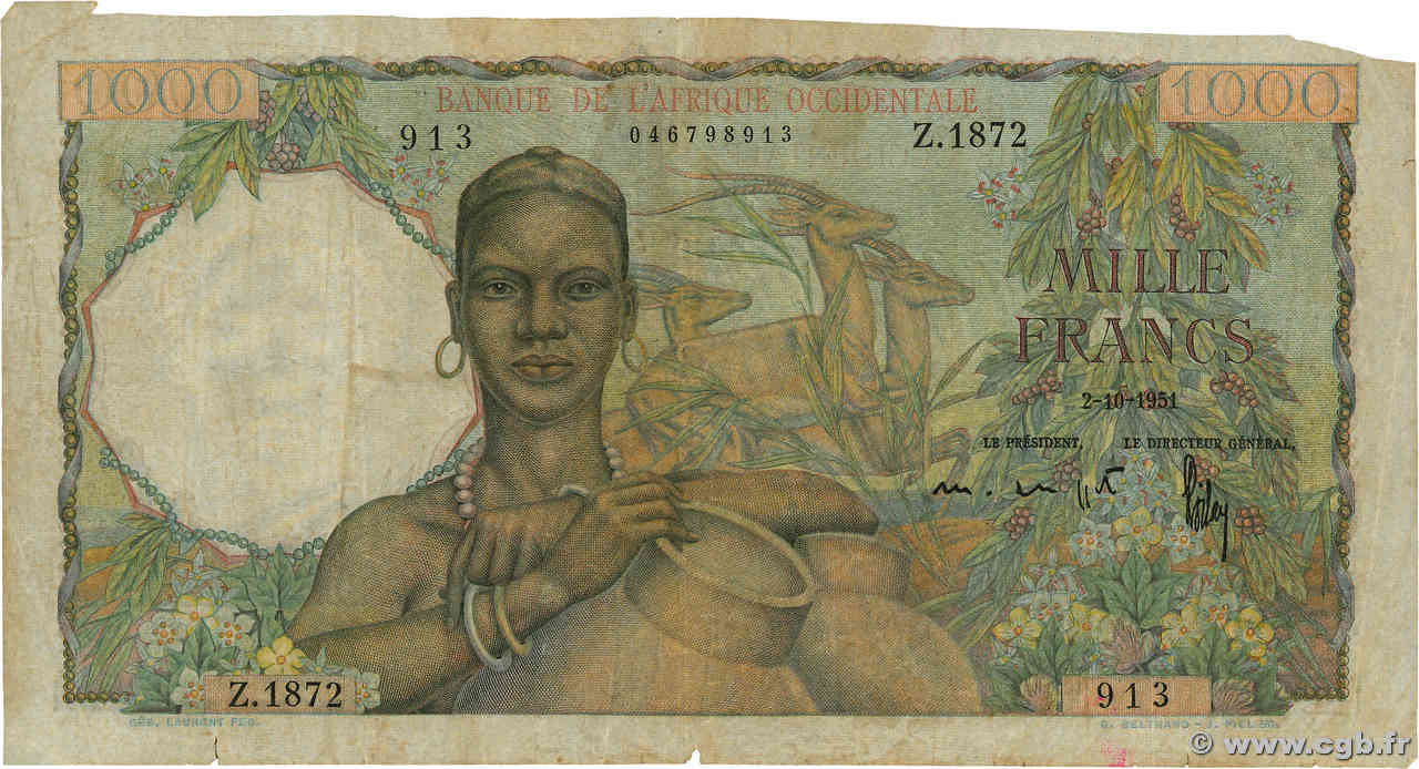 1000 Francs AFRIQUE OCCIDENTALE FRANÇAISE (1895-1958)  1951 P.42 B