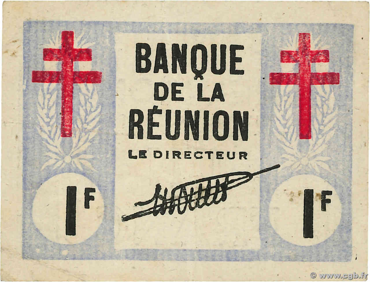 1 Franc Croix de Lorraine REUNION INSEL  1943 P.34 fVZ