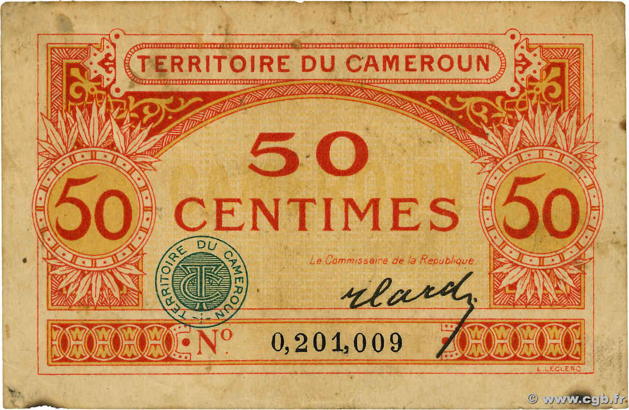 50 Centimes CAMEROON  1922 P.04 VF