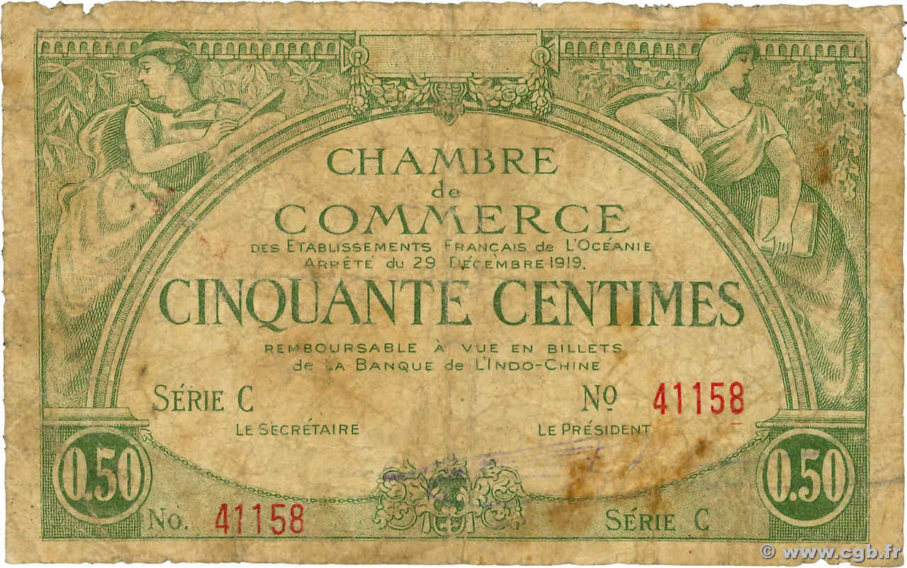 50 Centimes OCÉANIE  1919 P.02a B