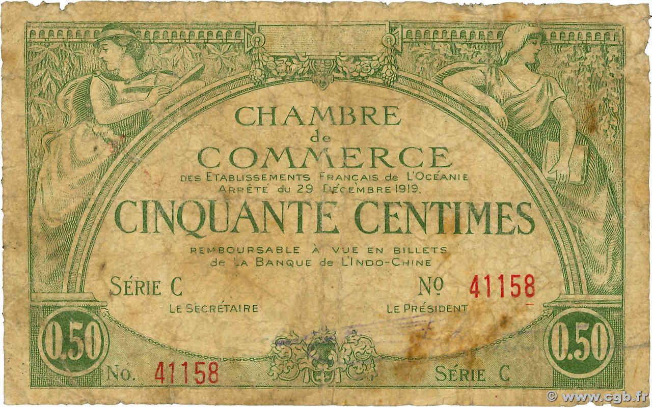 50 Centimes OCEANIA  1919 P.02a B