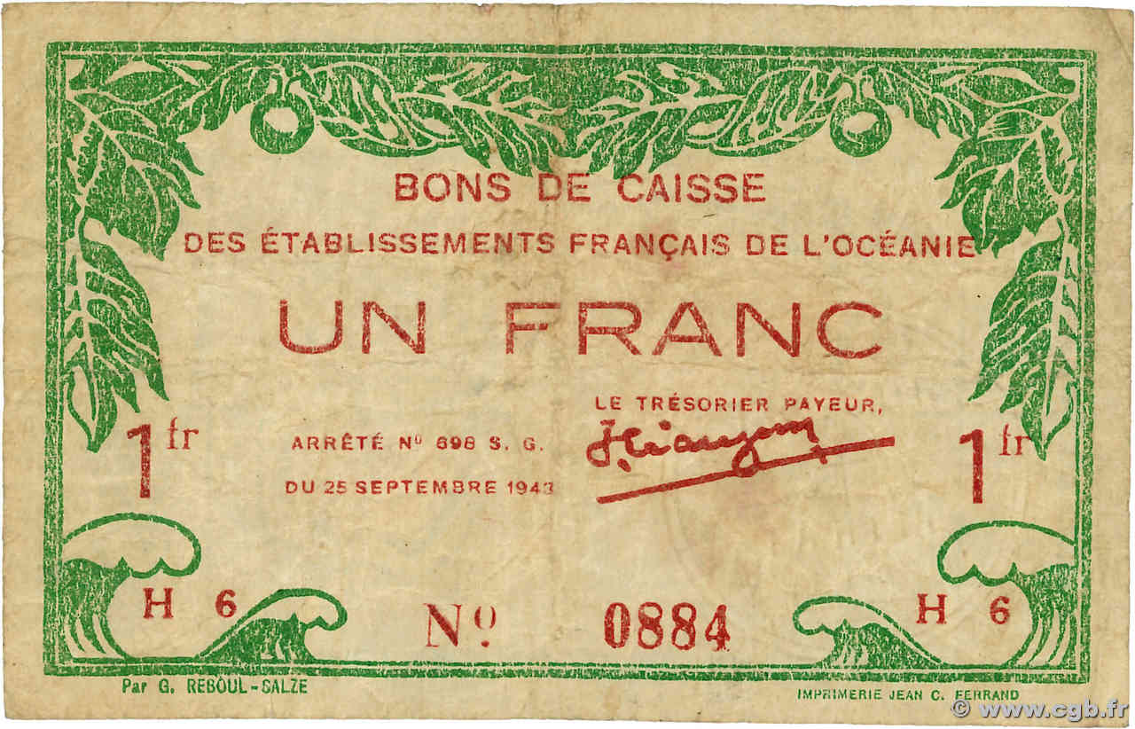1 Franc OCEANIA  1943 P.11c BC