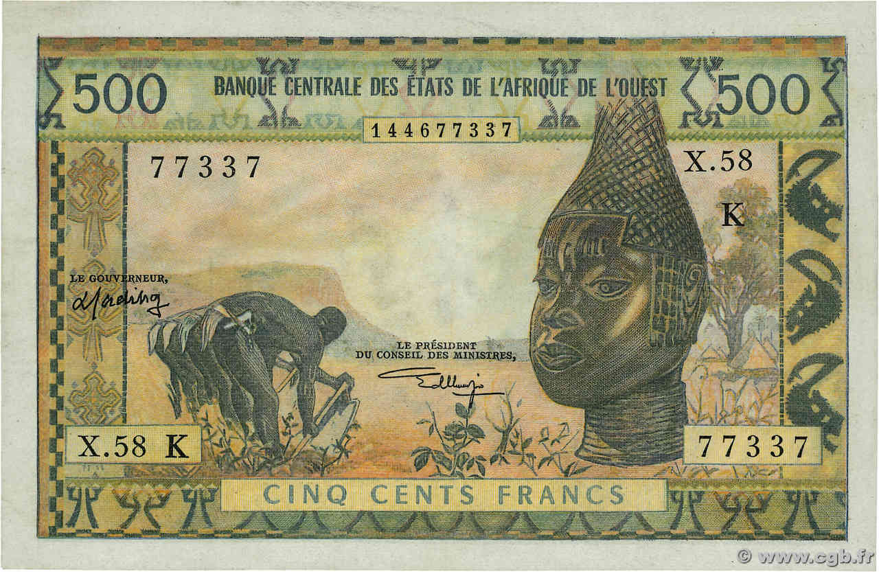 500 Francs ESTADOS DEL OESTE AFRICANO  1974 P.702Kl MBC+