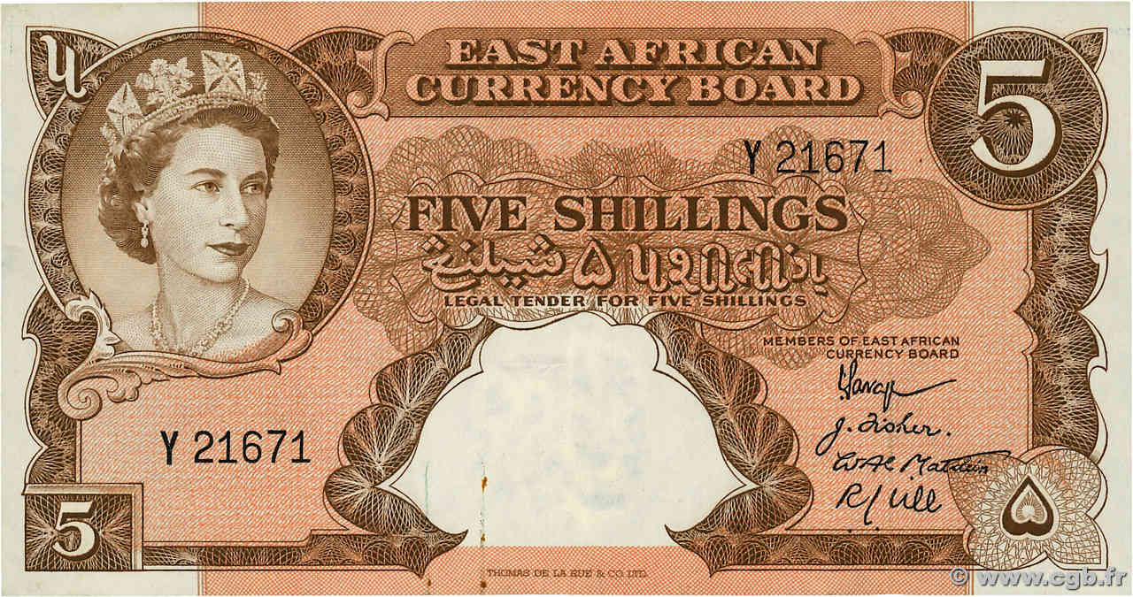 5 Shillings AFRIQUE DE L EST  1958 P.37 SUP