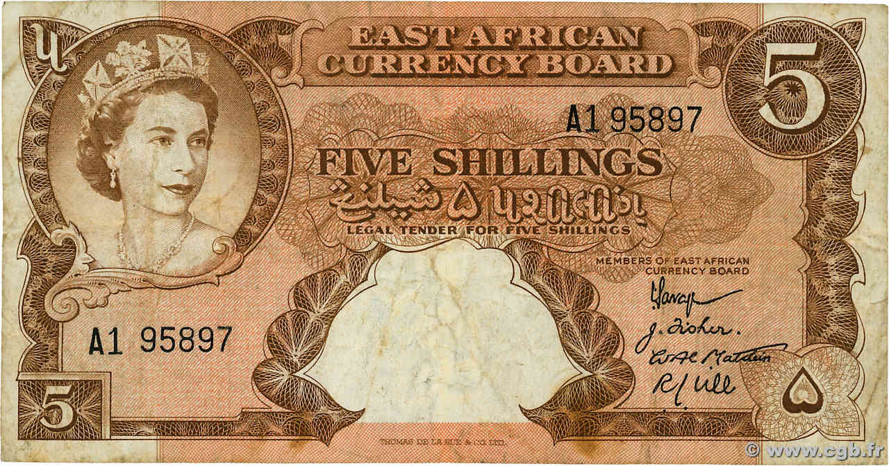 5 Shillings AFRIQUE DE L EST  1958 P.37 TB