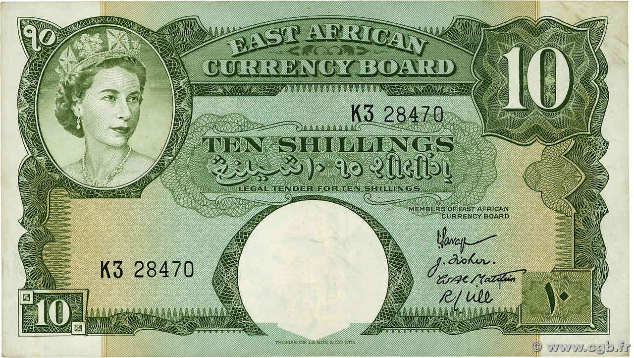 10 Shillings AFRIQUE DE L EST  1958 P.38 TTB+