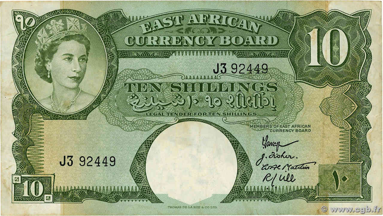 10 Shillings BRITISCH-OSTAFRIKA  1958 P.38 SS