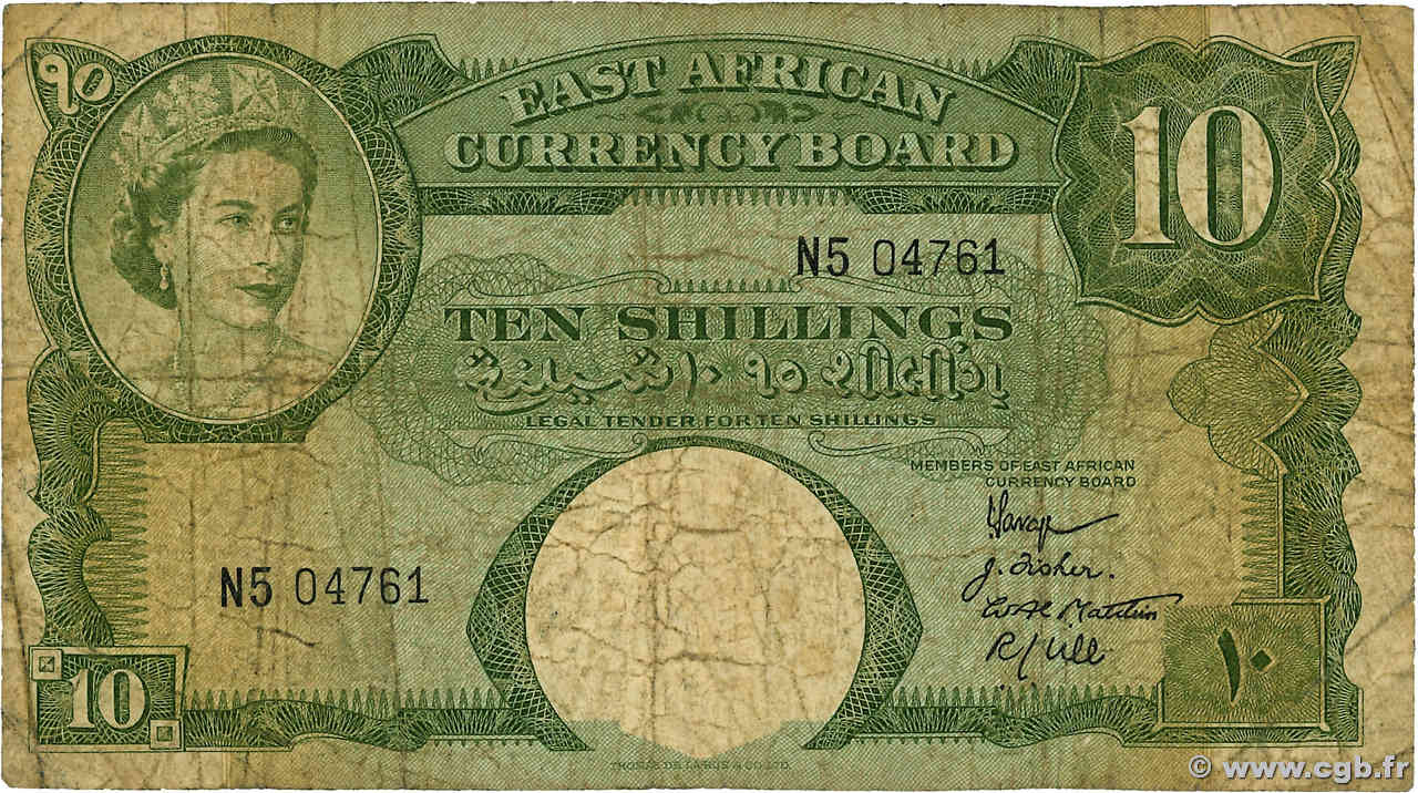 10 Shillings AFRICA DI L EST BRITANNICA   1958 P.38 B