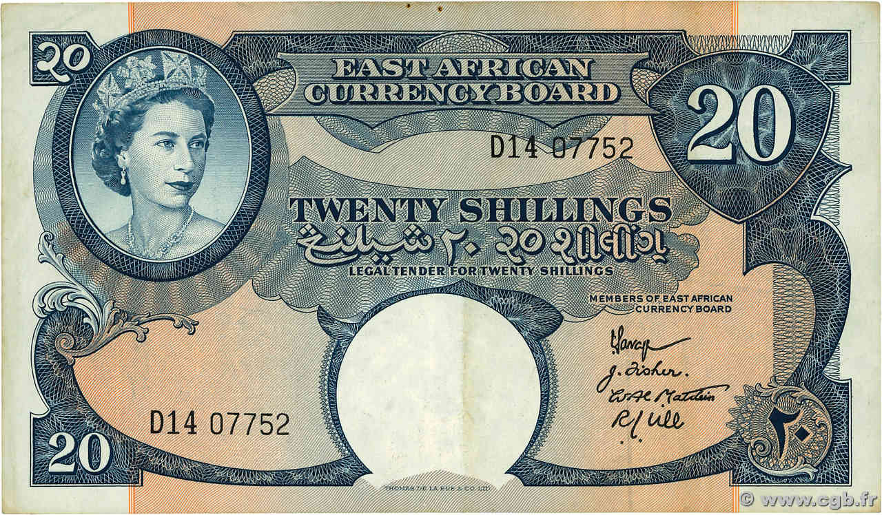 20 Shillings EAST AFRICA (BRITISH)  1958 P.39 VF