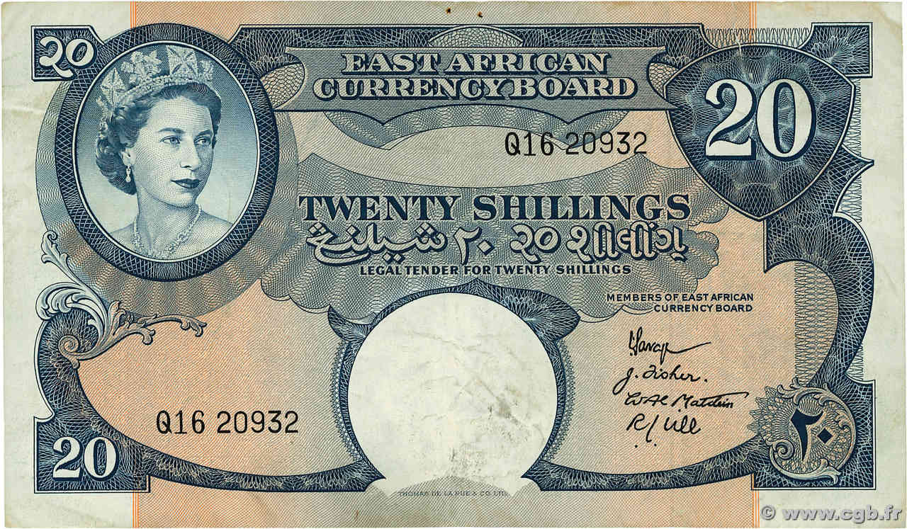 20 Shillings AFRIQUE DE L EST  1958 P.39 pr.TTB