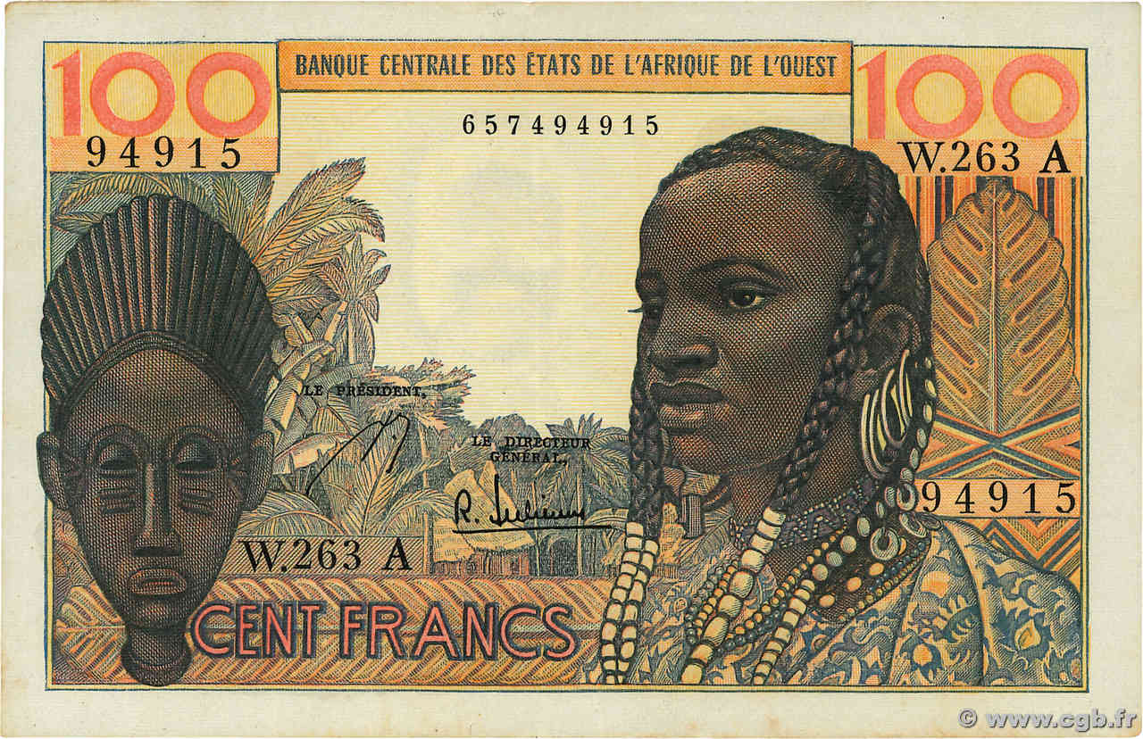 100 Francs WEST AFRICAN STATES  1966 P.101Ag XF-