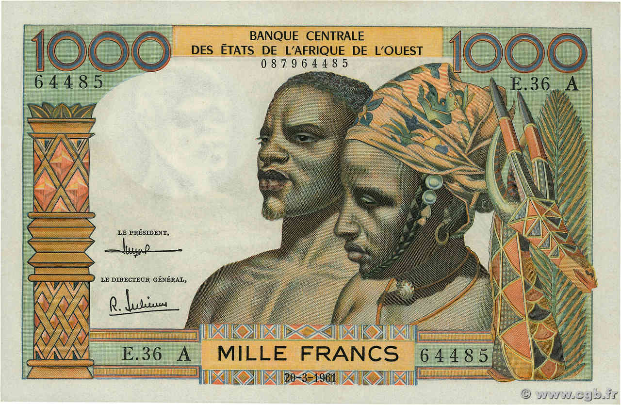 1000 Francs ESTADOS DEL OESTE AFRICANO  1961 P.103Ac SC+