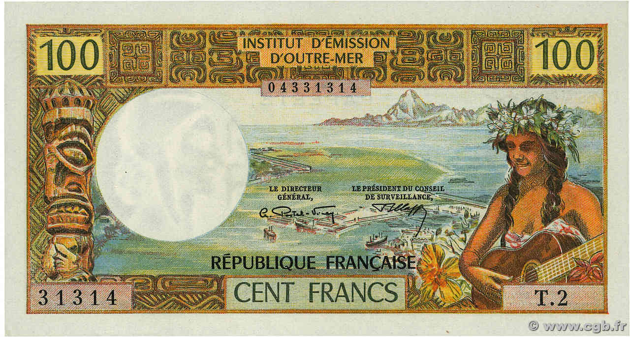 100 Francs TAHITI  1973 P.24b UNC-