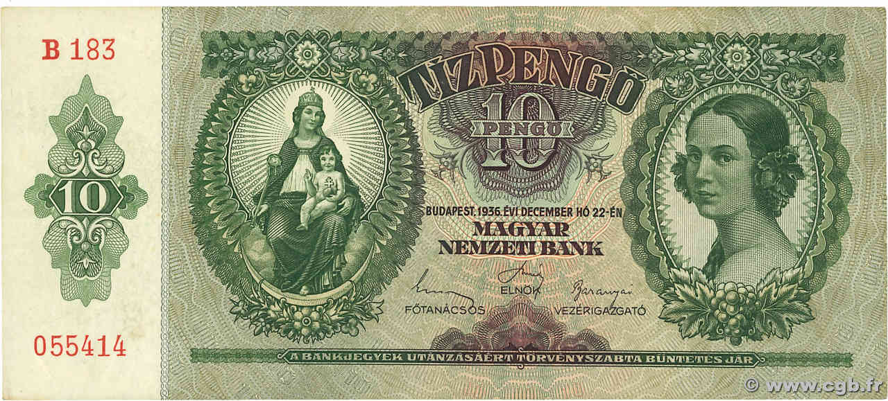 10 Pengö HONGRIE  1936 P.100 TTB