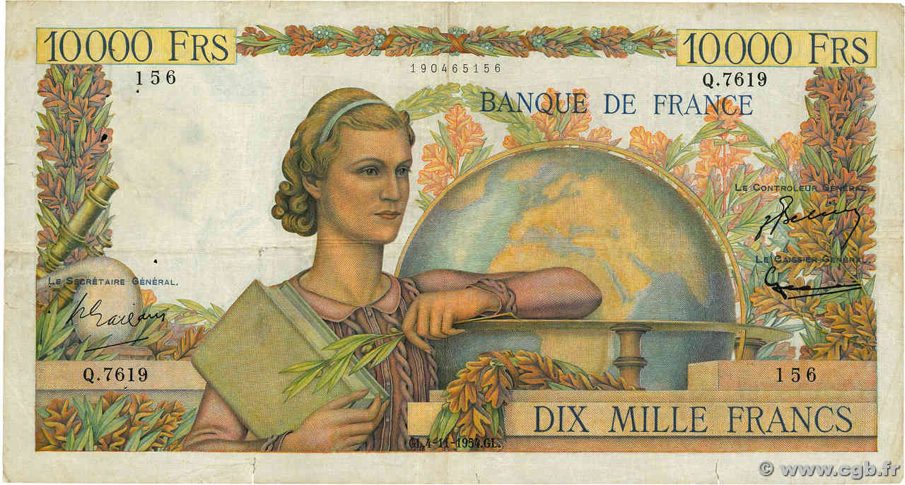 10000 Francs GÉNIE FRANÇAIS FRANCE  1954 F.50.72 TB