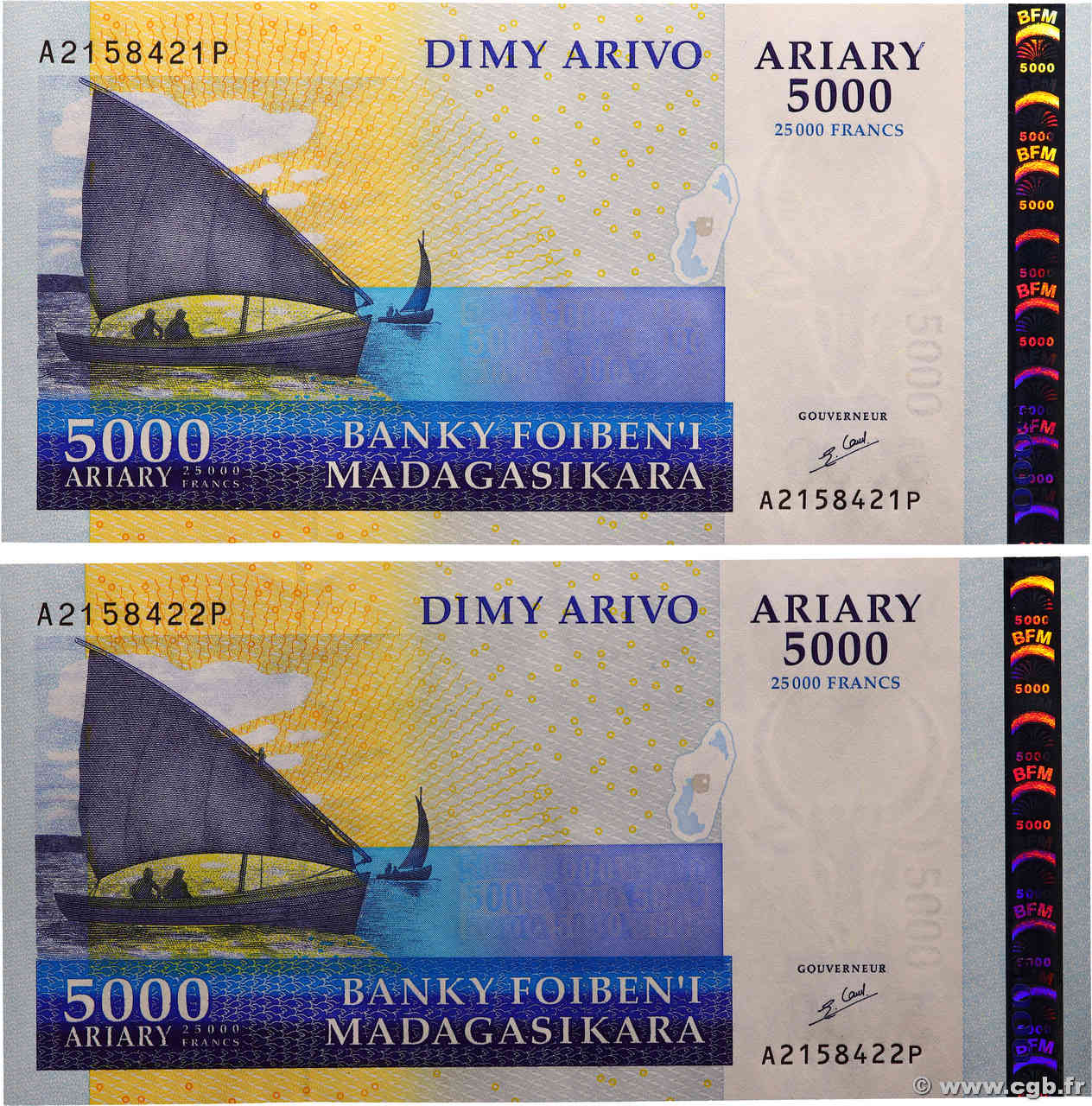 5000 Ariary Consécutifs MADAGASCAR  2009 P.091a SC+