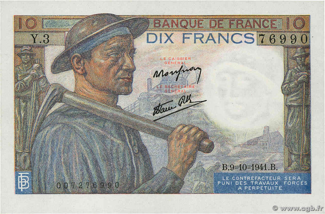 10 Francs MINEUR FRANCIA  1941 F.08.02 SC+