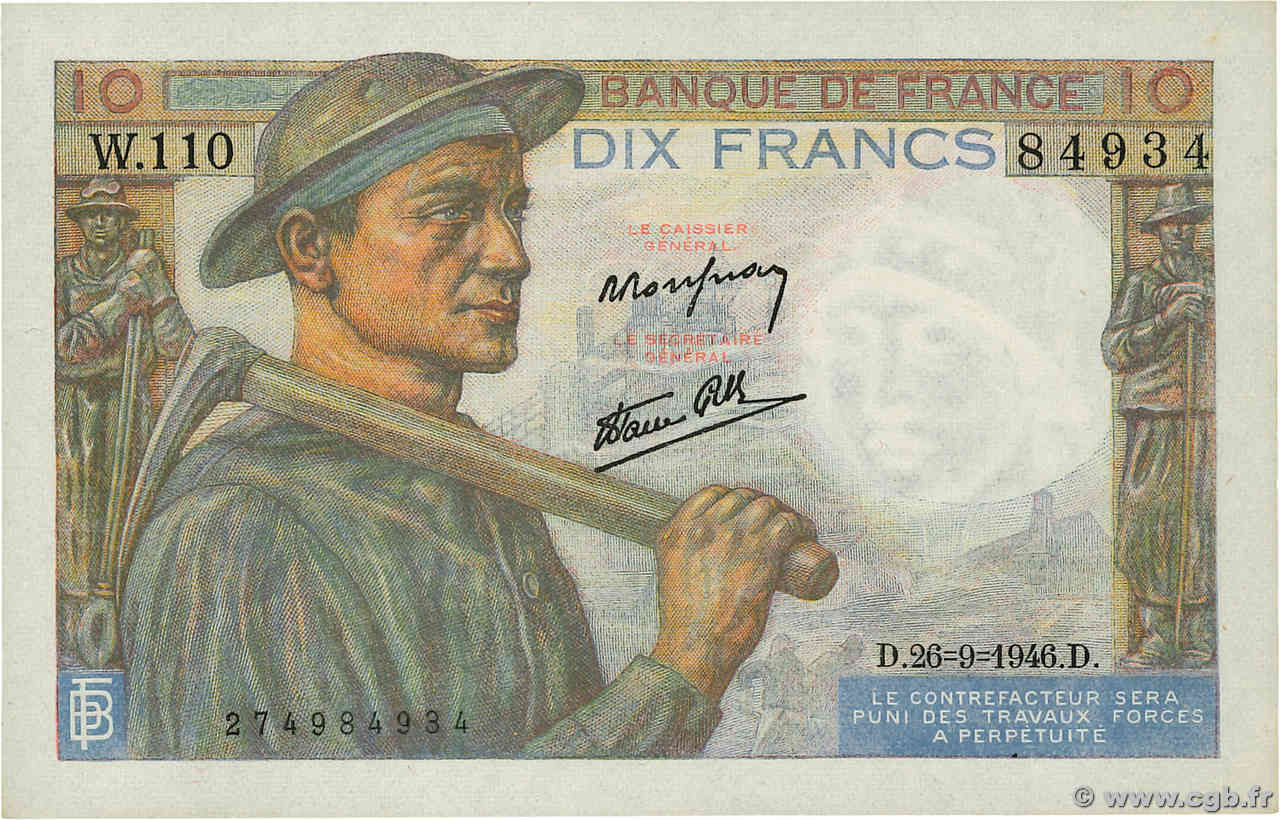 10 Francs MINEUR FRANCIA  1946 F.08.15 SC+