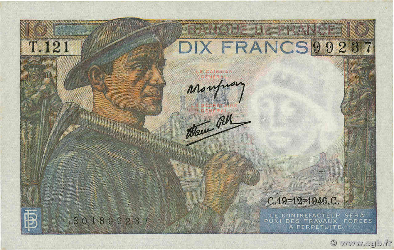 10 Francs MINEUR FRANCE  1946 F.08.16 UNC