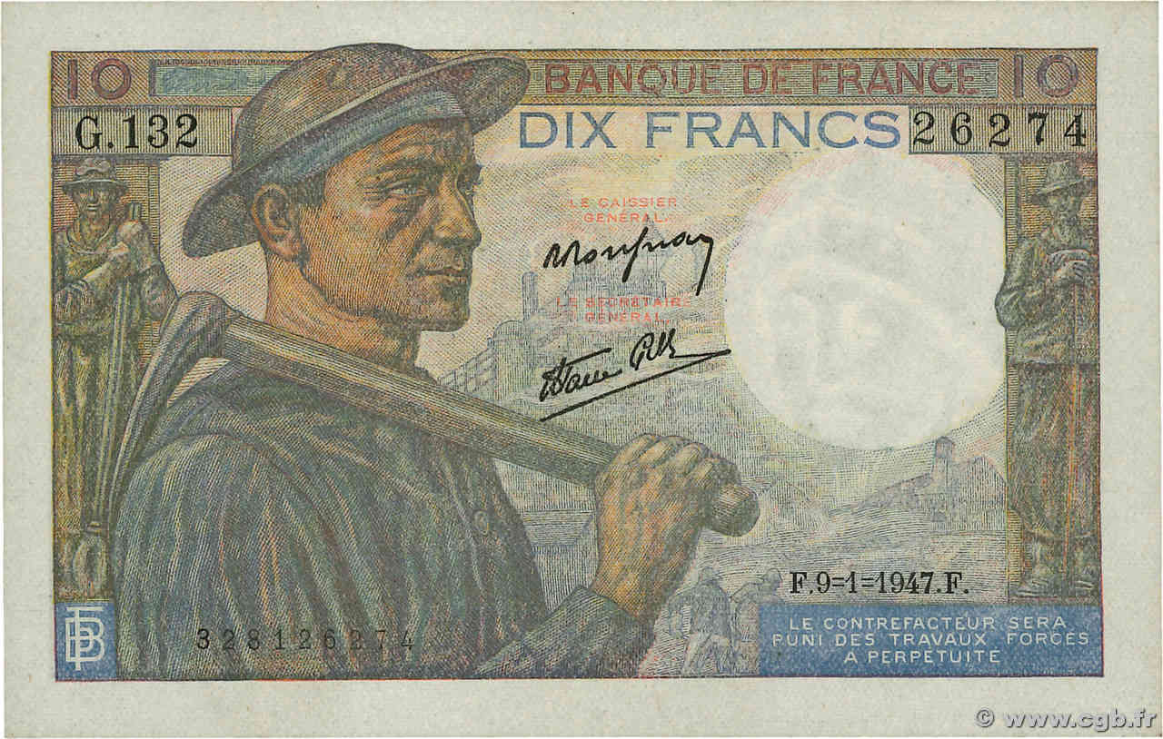 10 Francs MINEUR FRANKREICH  1947 F.08.17 fST