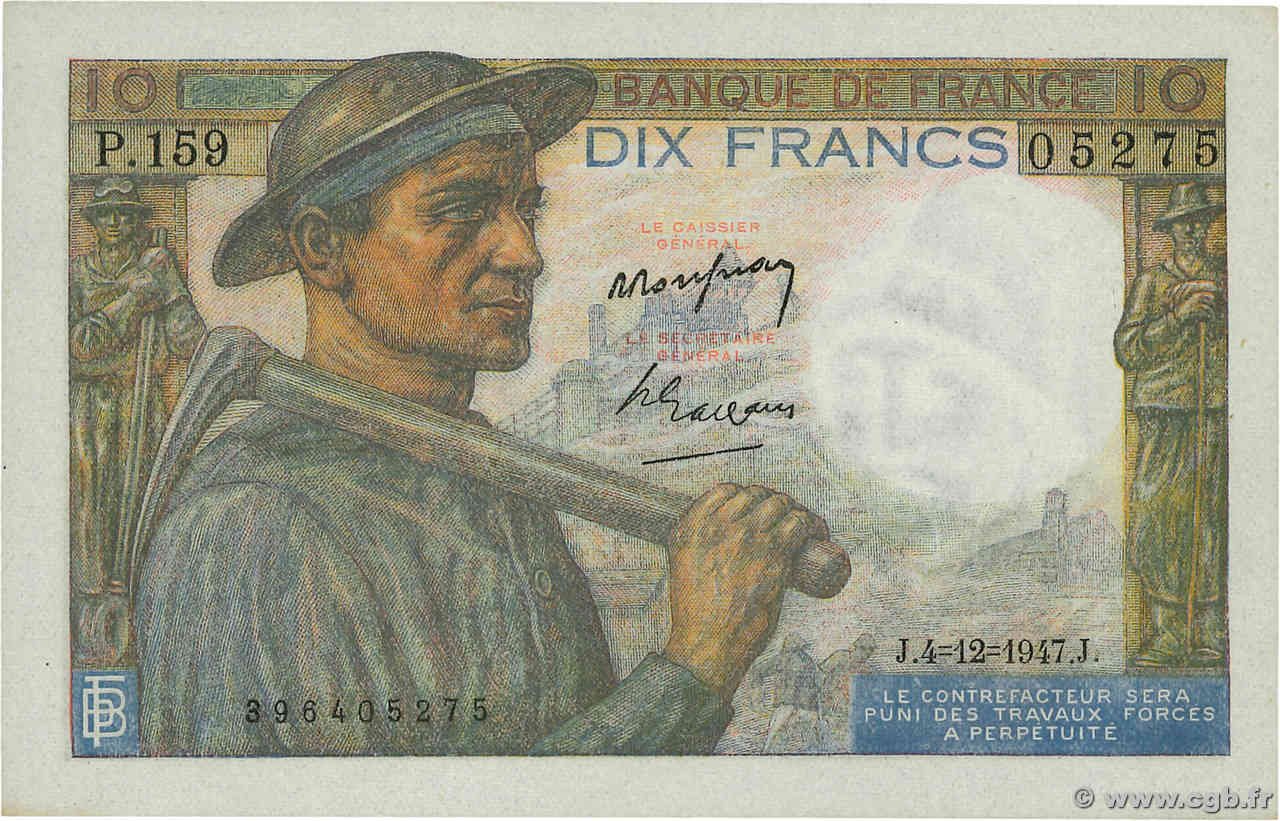 10 Francs MINEUR FRANCIA  1947 F.08.19 q.FDC