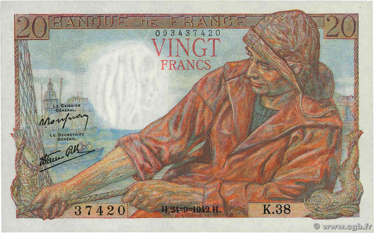 20 Francs PÊCHEUR FRANCIA  1942 F.13.03 AU