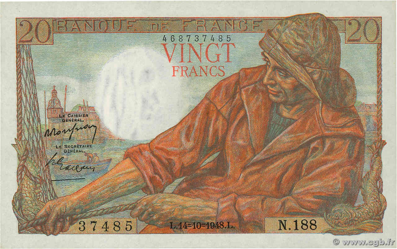 20 Francs PÊCHEUR FRANKREICH  1948 F.13.13 fST