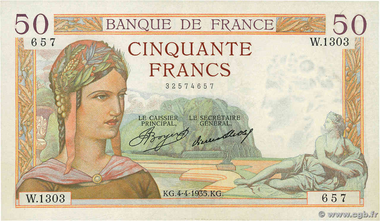 50 Francs CÉRÈS FRANKREICH  1935 F.17.07 SS