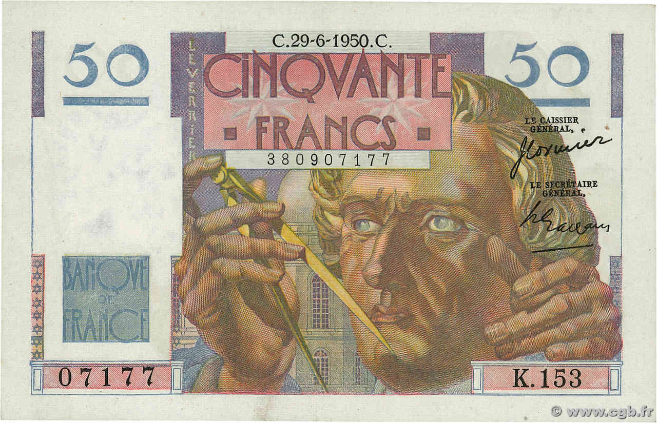 50 Francs LE VERRIER FRANCE  1950 F.20.15 XF+