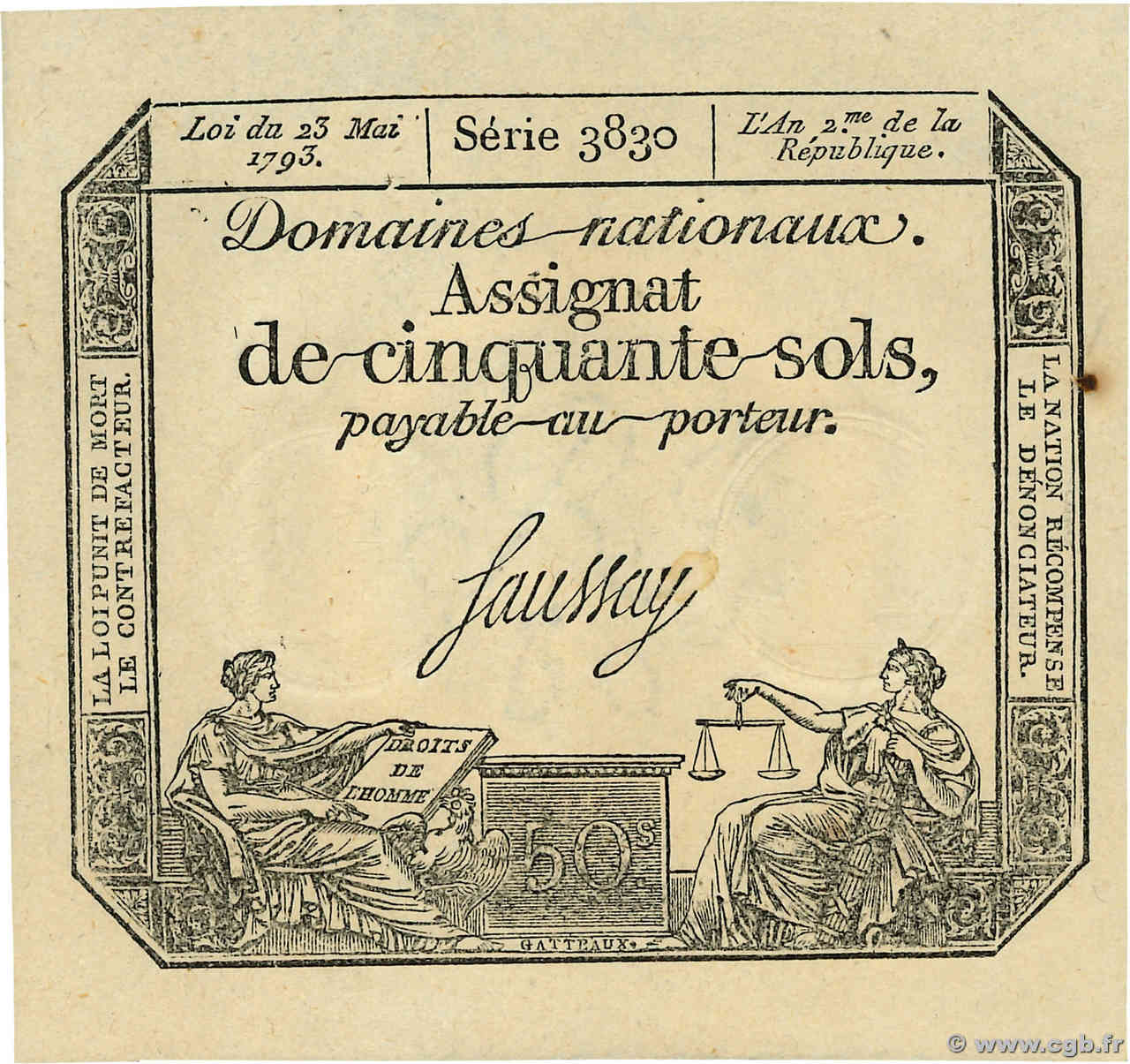 50 Sols FRANCIA  1793 Ass.42c q.FDC