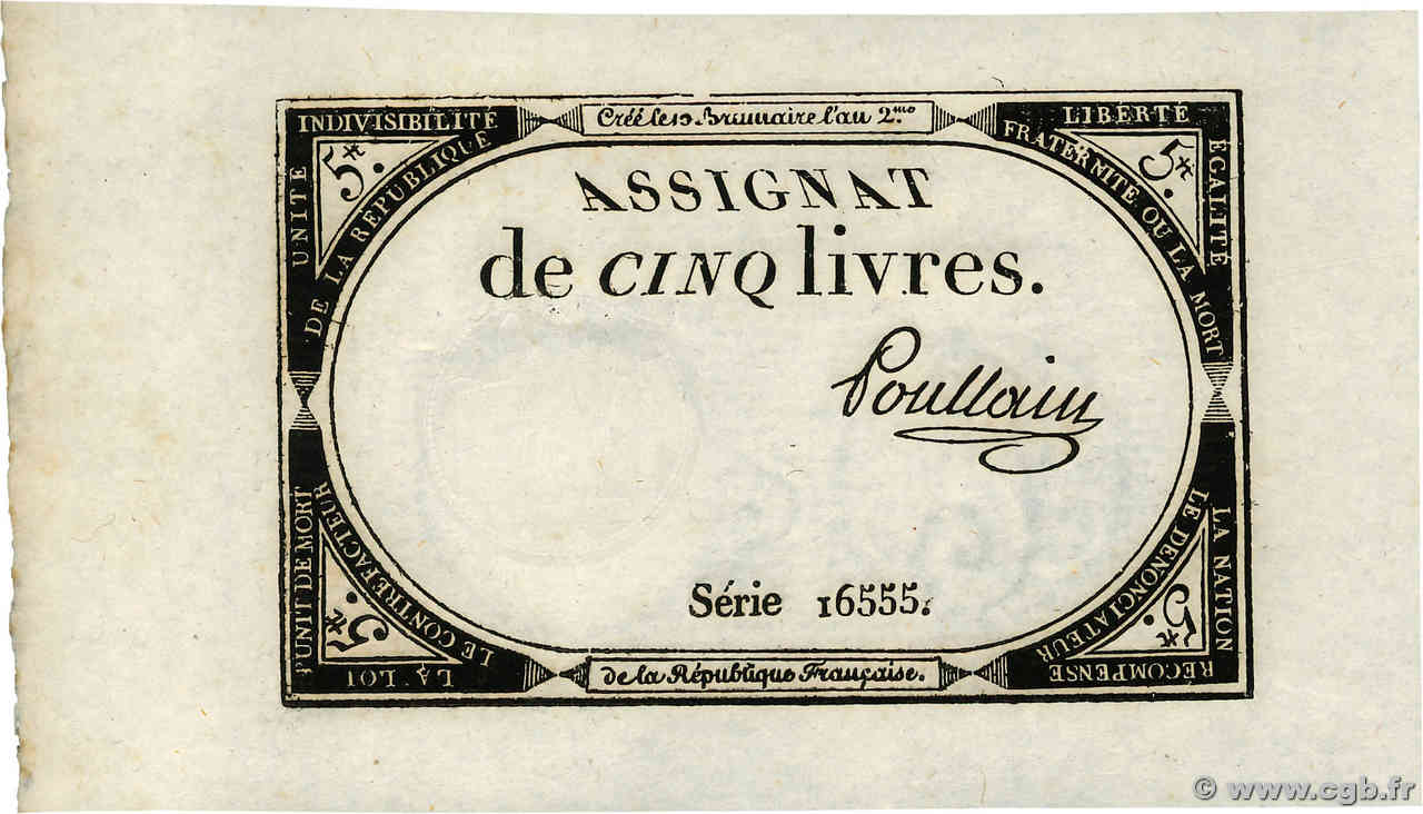 5 Livres FRANCIA  1793 Ass.46a FDC