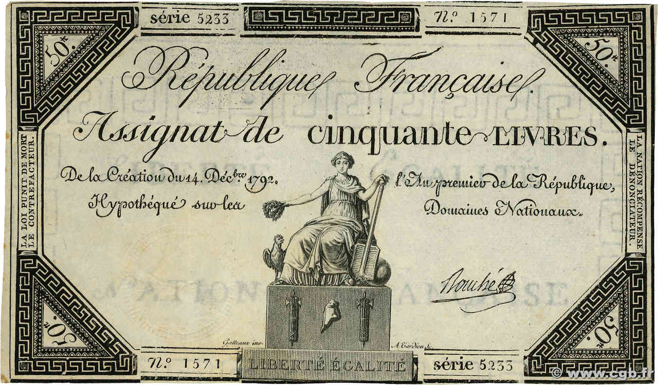 50 Livres FRANKREICH  1792 Ass.39a SS